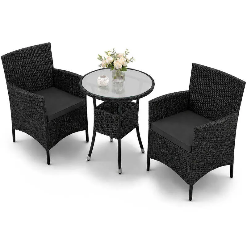 B-Ware Polyrattan Balkon Set Bayamo 2 Personen Sitzgarnitur wetterfest schwarz