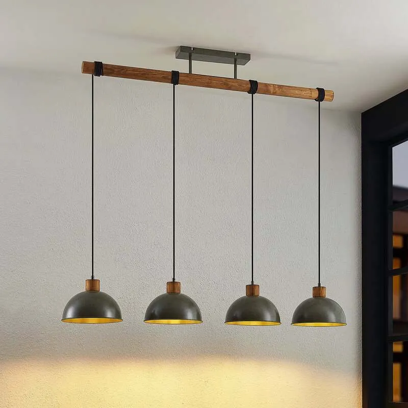 B-Ware Lindby Durbis Hängeleuchte Hängelampe Lampe Leuchte 4-flmg. E27 natur dunkelgrau