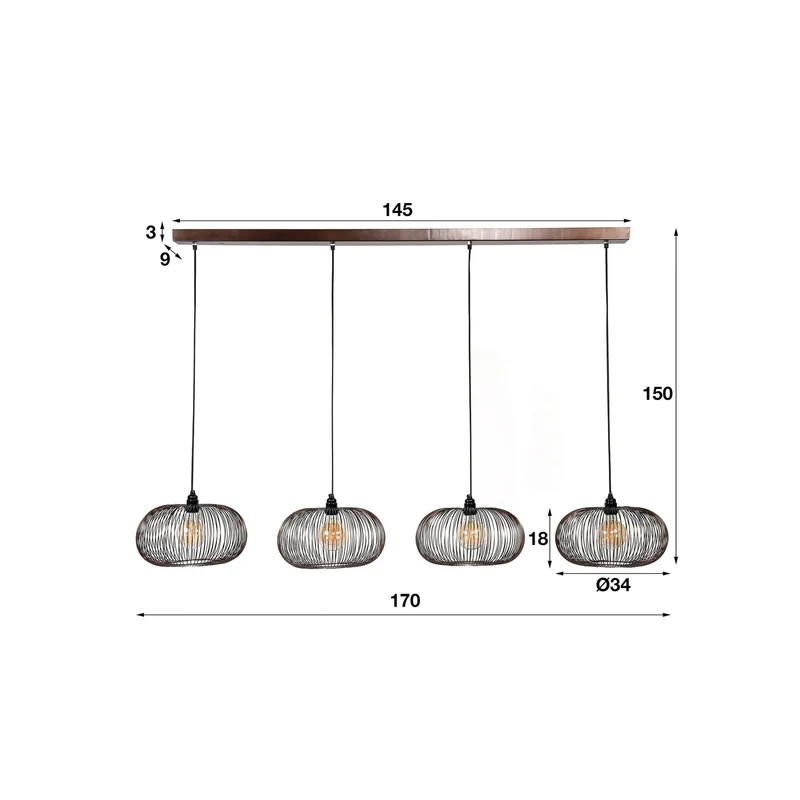 B-Ware Hängeleuchte Rippberg schwarz vierflammig Deckenlampe Deckenleuchte Lampe S455
