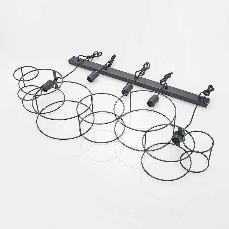 B-Ware Lucande Andrik Hängeleuchte Hängelampe Lampe Leuchte 5-flmg. E27 Kreise schwar