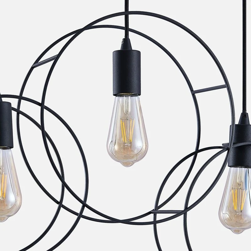 B-Ware Lucande Andrik Hängeleuchte Hängelampe Lampe Leuchte 5-flmg. E27 Kreise schwar