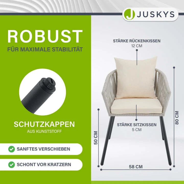 B-Ware Gartenstuhl 2er Set Rope Stuhl mit Kissen Hellgrau Schwarz 58x58x80cm 160kg