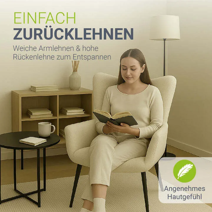 B-Ware Ohrensessel Odense Relaxsessel beige Bouclé skandinavisches Design Stuhl