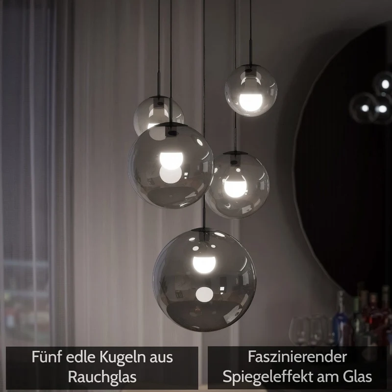 B-Ware Liadomo Pendelleuchte Vetro Cluster Lampe 5-flammig Rauchglas rauchfarben getönt