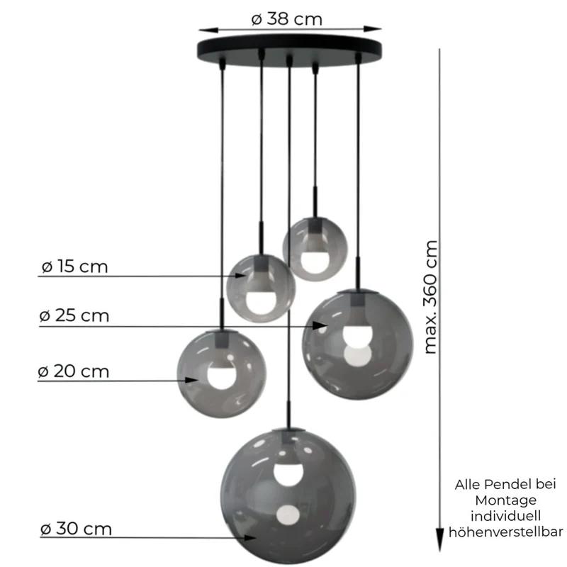 B-Ware Liadomo Pendelleuchte Vetro Cluster Lampe 5-flammig Rauchglas rauchfarben getönt
