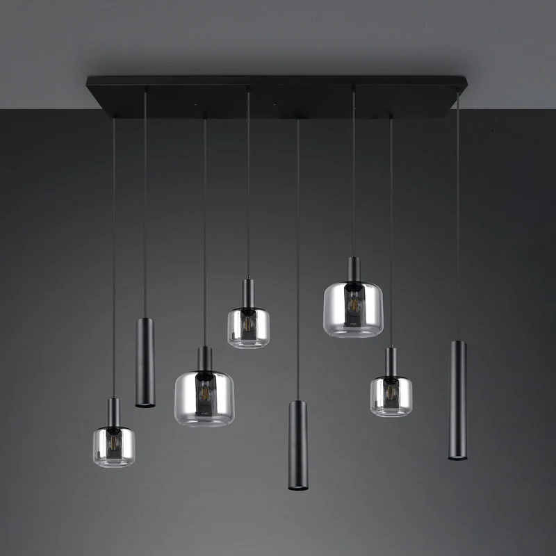 B-Ware TRIO LIGHTING Hängelampe Pendelleuchte Mataro chrom/schwarz 118cm 8-flg Glas
