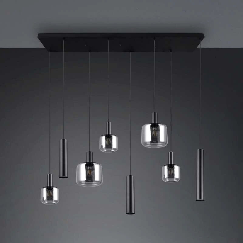 B-Ware TRIO LIGHTING Hängelampe Pendelleuchte Mataro chrom/schwarz 118cm 8-flg Glas