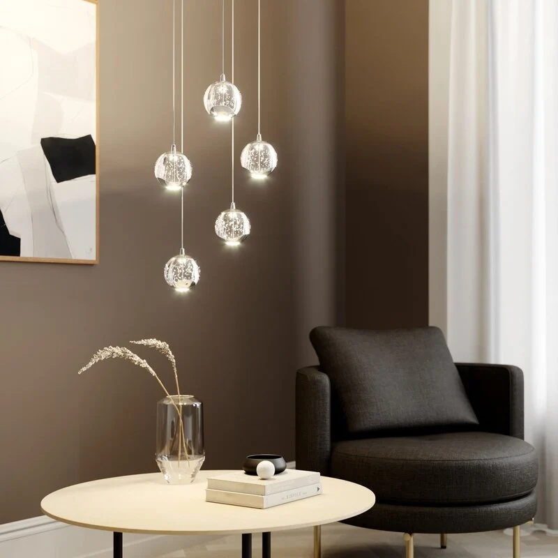 B-Ware Lucande Pendelleuchte Hängelampe LED Glas Chrom Wohnbereich Tischbeleuchtung