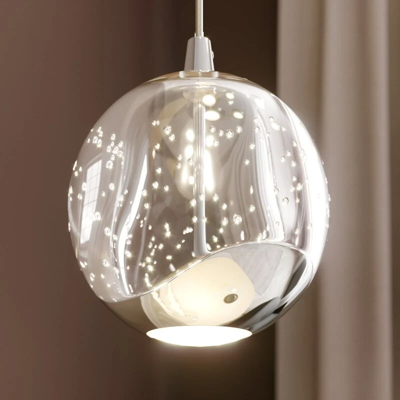 B-Ware Lucande Pendelleuchte Hängelampe LED Glas Chrom Wohnbereich Tischbeleuchtung