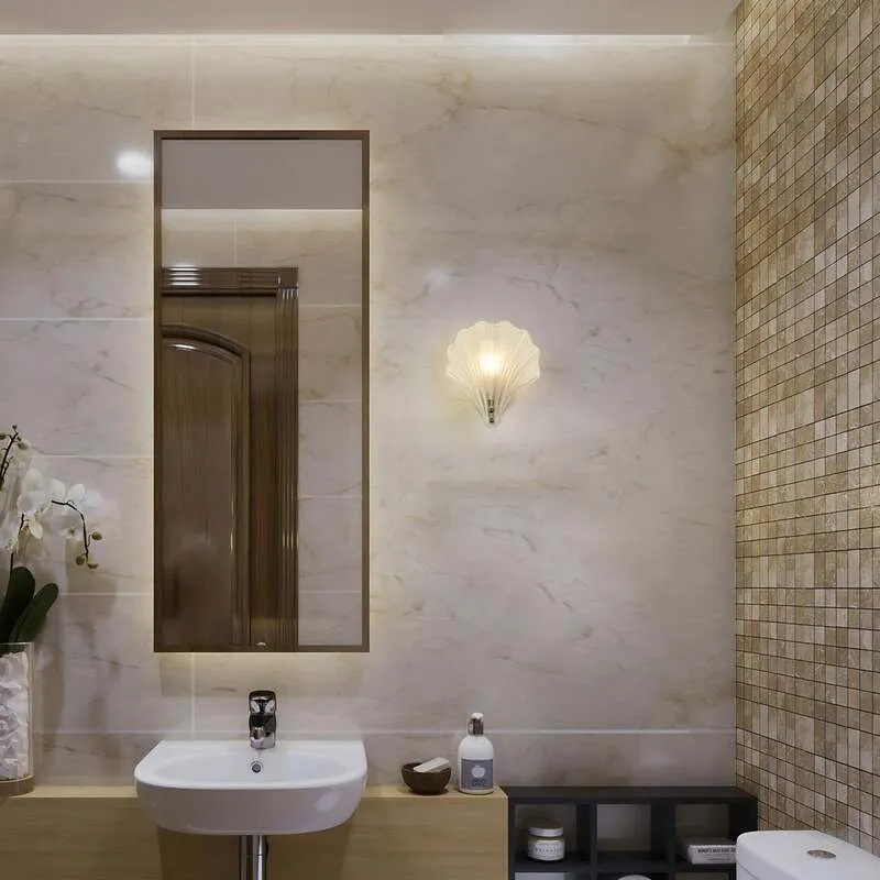 B-Ware Searchlight Wandleuchte Leuchte Shell weiß satiniert Muschelform Glas IP44102