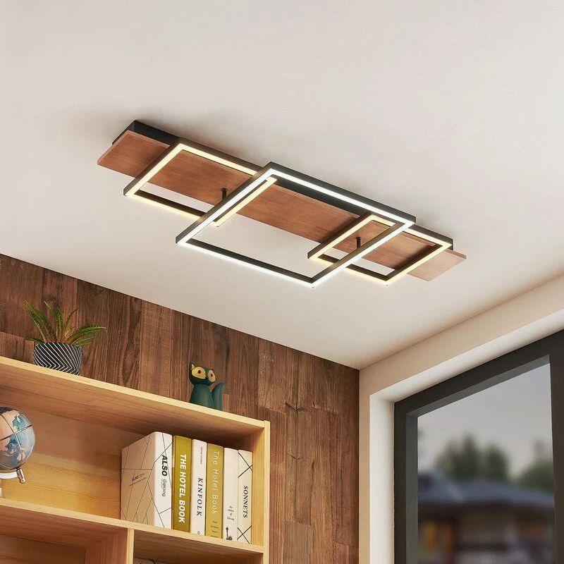 B-Ware Lucande Chariska LED Deckenlampe Deckenleuchte Lampe Leuchte Holz schwarz 95cm