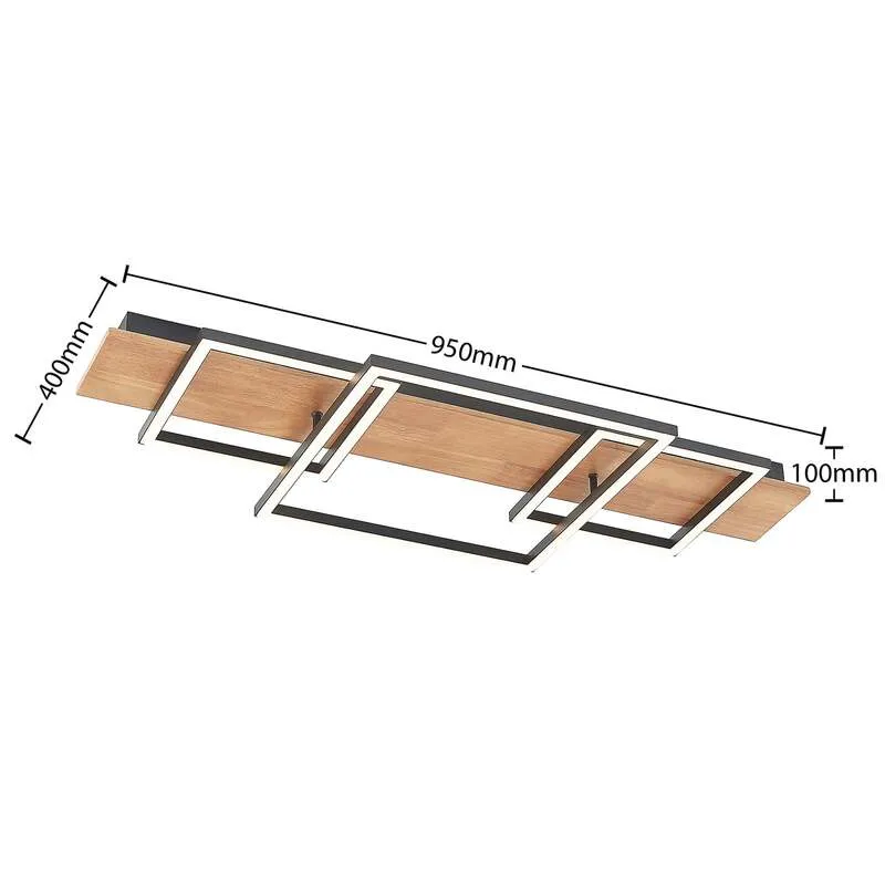 B-Ware Lucande Chariska LED Deckenlampe Deckenleuchte Lampe Leuchte Holz schwarz 95cm