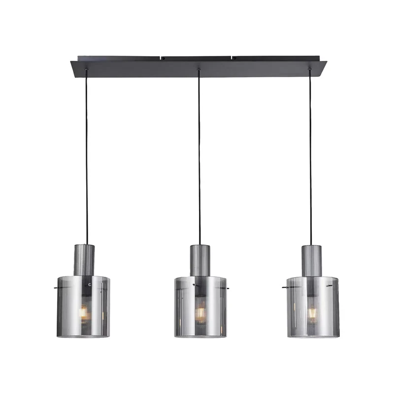 B-Ware Brilliant Hängelampe Riffelini Länge 98 cm rauchgrau schwarz Hängeleuchte Lampe