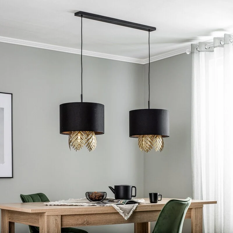 B-Ware Lucande Malviras Stoff-Hängelampe Blattdeko Hängeleuchte Leuchte Lampe Spot E27
