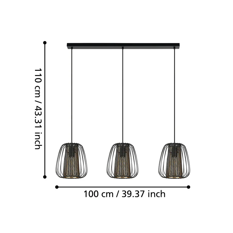B-Ware Eglo Hängeleuchte Curasao LED Pendelleuchte Lampe 3-flammig dimmbar schwarz gold