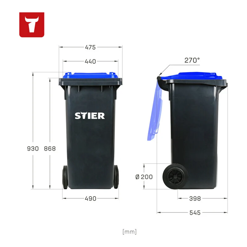 B-Ware STIER Müllgroßbehälter Abfallbehälter 80l grau UV-stabilisiert 445x520x939mm