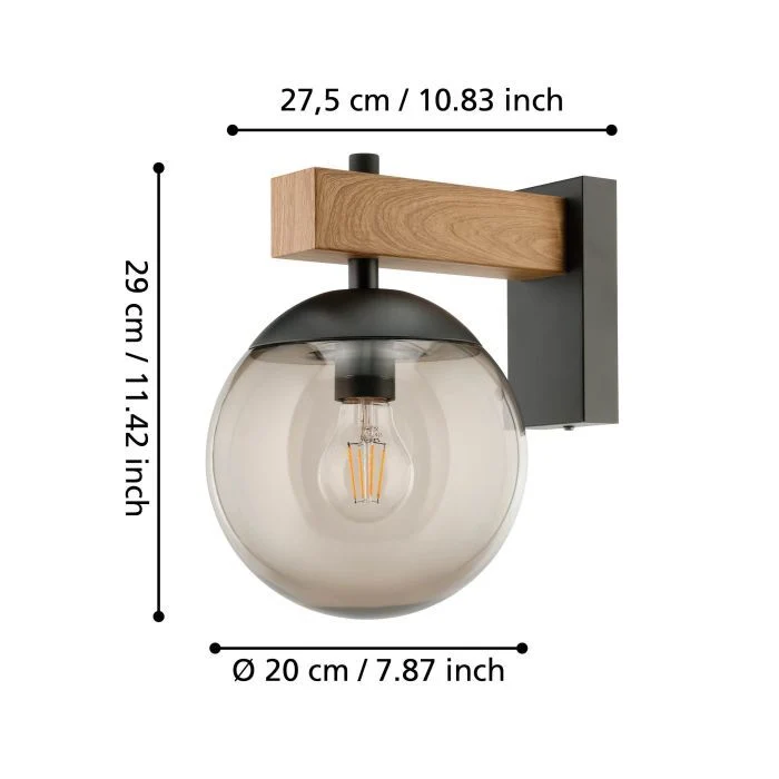 B-Ware Eglo Außenwandleuchte Bufalata Wandleuchte Wandlampe E27 Schwarz Holz Glas Rauch
