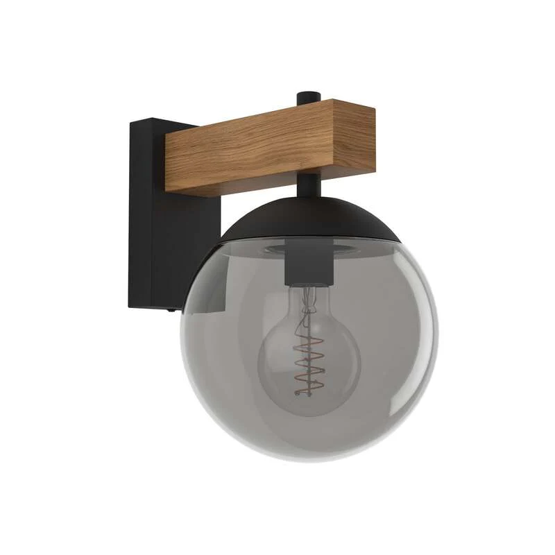 B-Ware Eglo Außenwandleuchte Bufalata Wandleuchte Wandlampe E27 Schwarz Holz Glas Rauch