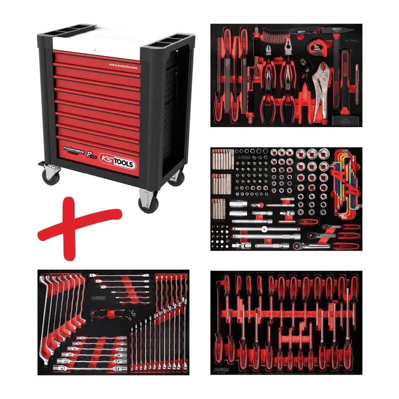 B-Ware KS Tools Werkstattwagen schwarz-rot 241-teilig Werkzeugwagen mit Schubladen
