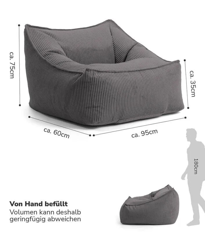 B-Ware mokebo Cord Sessel 'Der Lümmel' XXL Sitzsack 95x75x60 cm Anthrazit