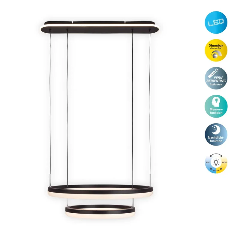 B-Ware Näve Pendelleuchte Hängelampe LED CCT Ringe Fernbedienung schwarz Kunststoff267