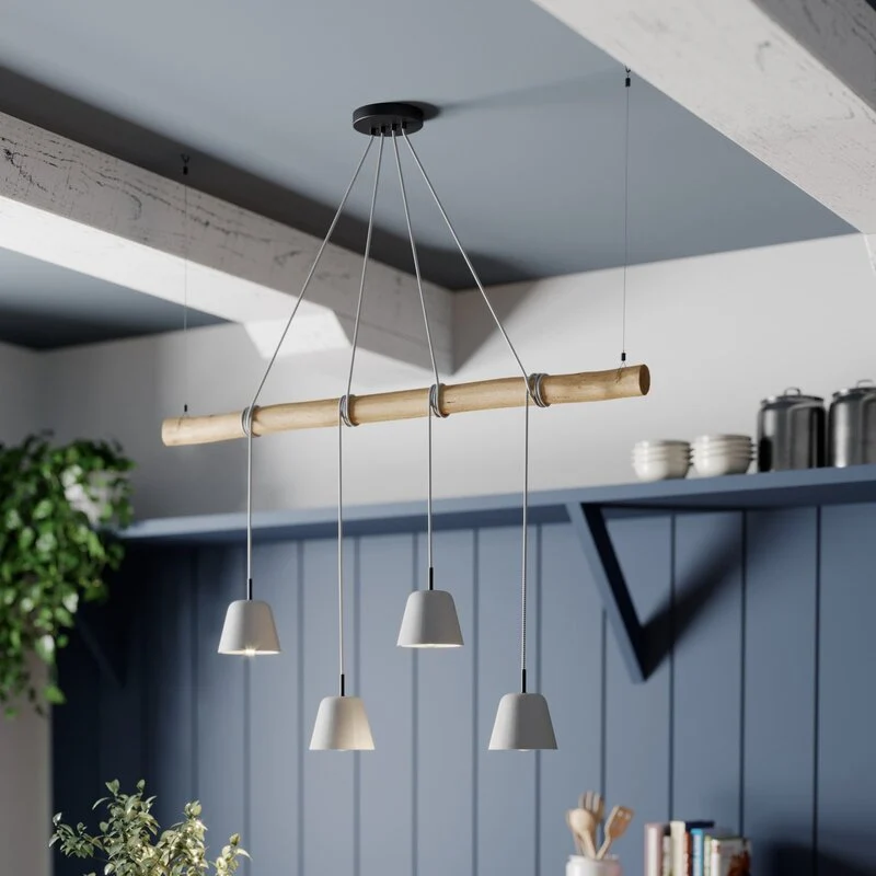B-Ware Lucande Asta Pendelleuchte Hängeleuchte Deckenlampe Lampe Leuchte Holz grau E14