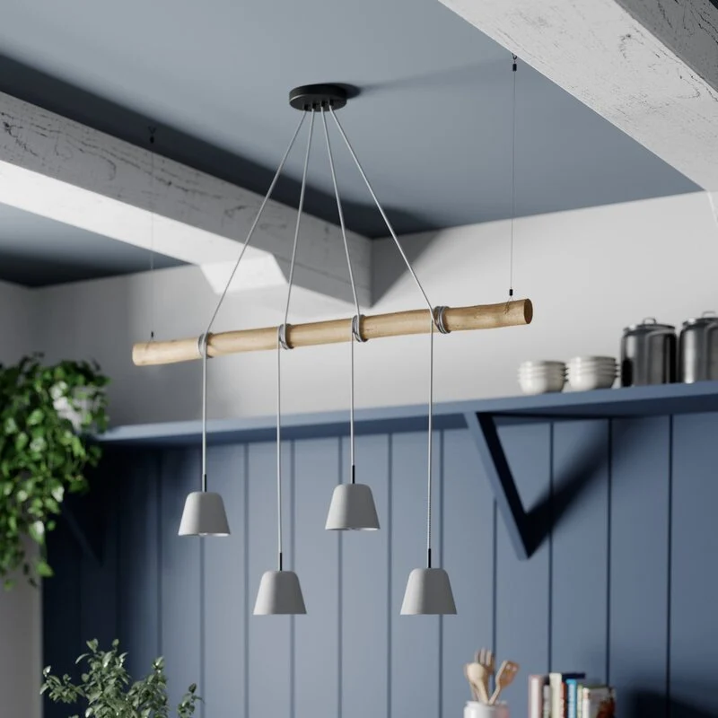 B-Ware Lucande Asta Pendelleuchte Hängeleuchte Deckenlampe Lampe Leuchte Holz grau E14