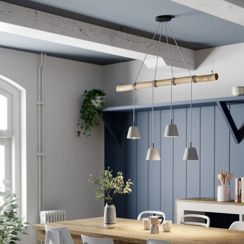 B-Ware Lucande Asta Pendelleuchte Hängeleuchte Deckenlampe Lampe Leuchte Holz grau E14