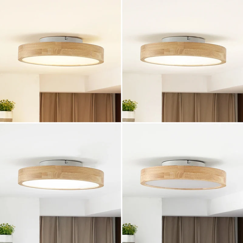 B-Ware Lindby Deckenleuchte Holz/Weiß Milada LED Lampe dimmbar CCT Fernbedienung 40cm