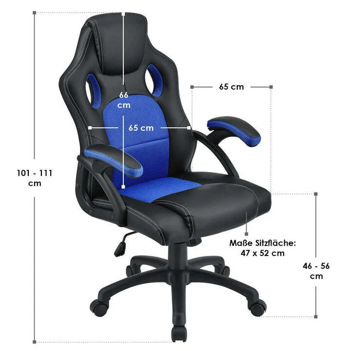 B-Ware Racing Schreibtischstuhl Montreal ergonomisch mit verstellbarer Rückenlehne blau