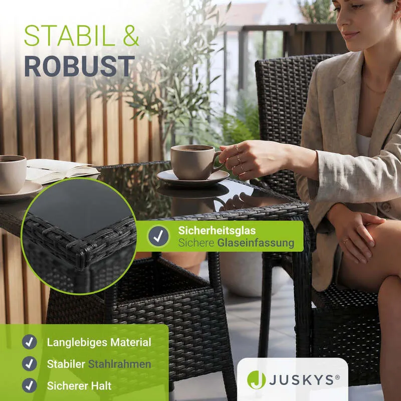 B-Ware Eckiger Gartentisch Yoro Polyrattan Glasplatte wetterbeständig 60 cm schwarz