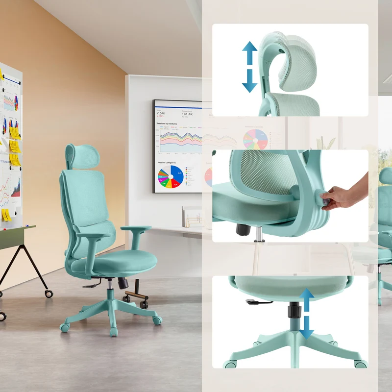 B-Ware MyBuero Drehstuhl Bürostuhl Stuhl Ergomy Colore Stoff 3D Netz Türkis Büro Office