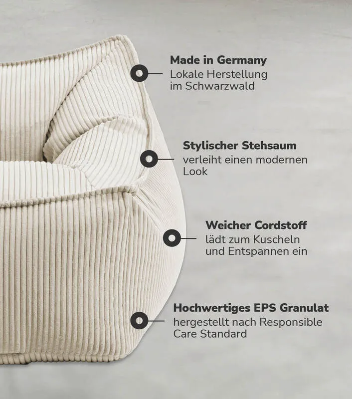 B-Ware mokebo 'Der Lümmel' Sitzsack Sessel Cord XXL Sitz Kissen Cord Sessel Beige