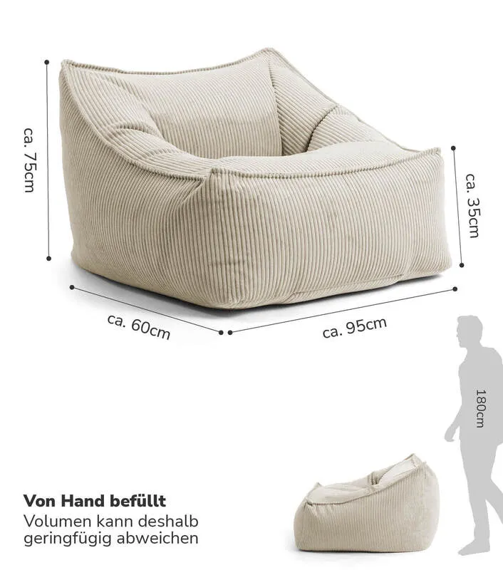 B-Ware mokebo 'Der Lümmel' Sitzsack Sessel Cord XXL Sitz Kissen Cord Sessel Beige