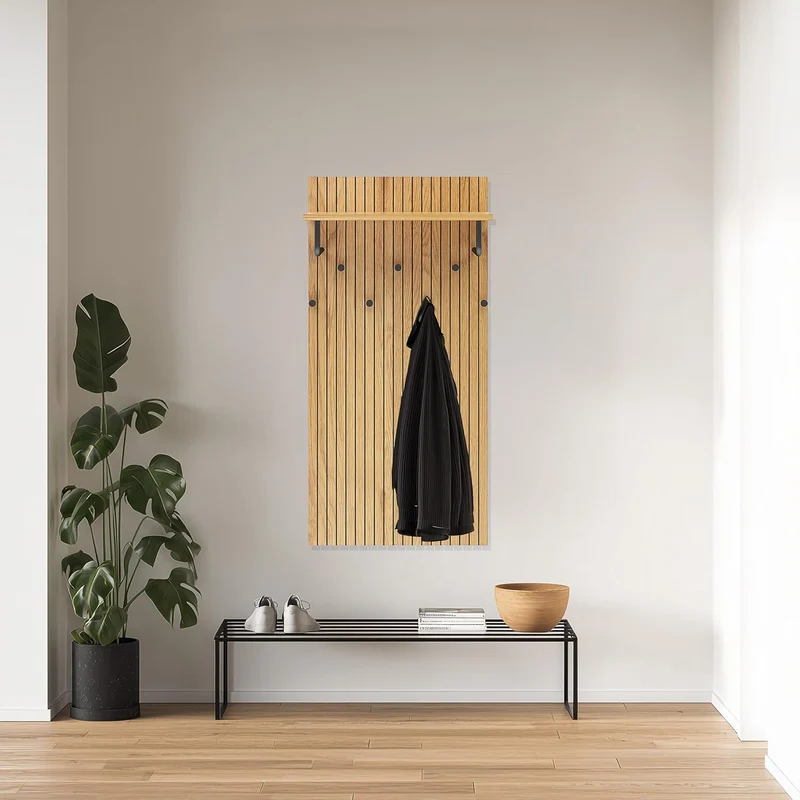 B-Ware hjh LIVING Wandgarderobe Garderobenleiste LINNO SPACE Eiche Schwarz MDF Ablage