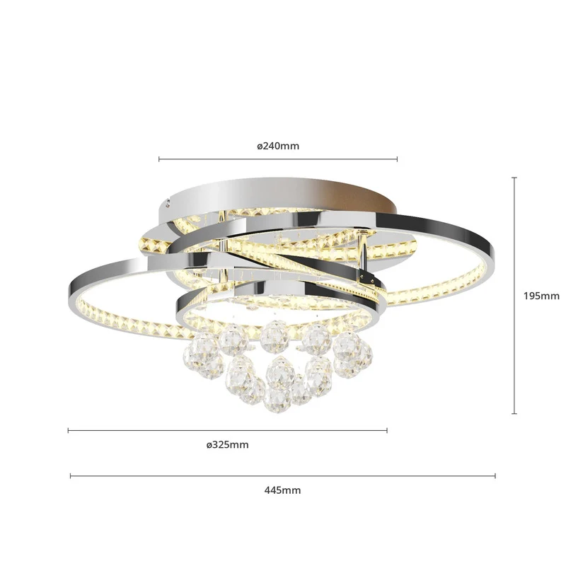 B-Ware Lucande Deckenleuchte Lampe LED chrom transparent Eisen Kristall dimmbar Keely