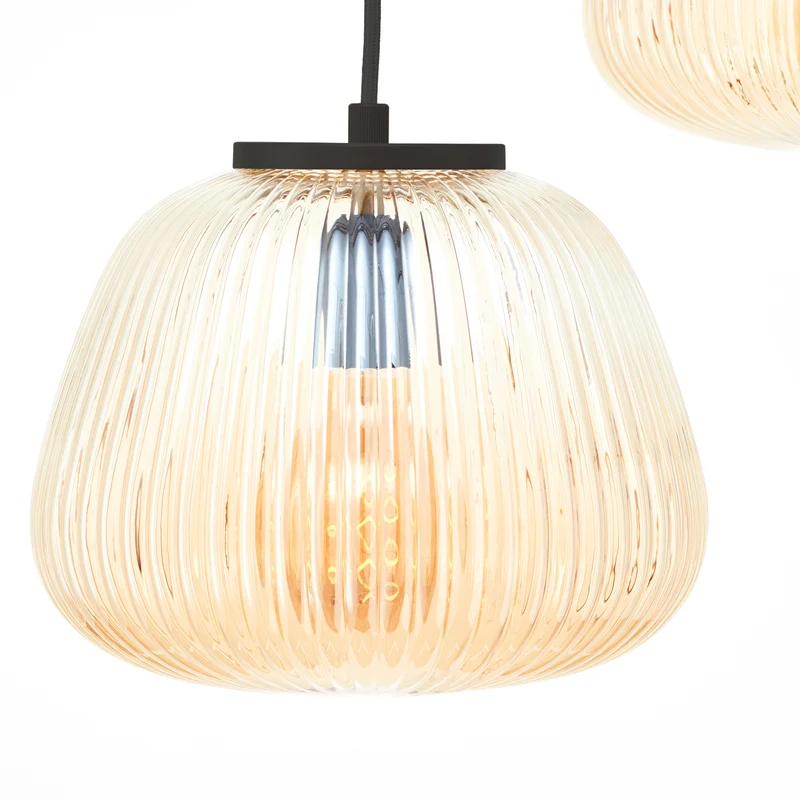 B-Ware Brilliant Pendellampe Hängeleuchte Kaizen bernstein Glas 3-flammig 105 cm Lampe