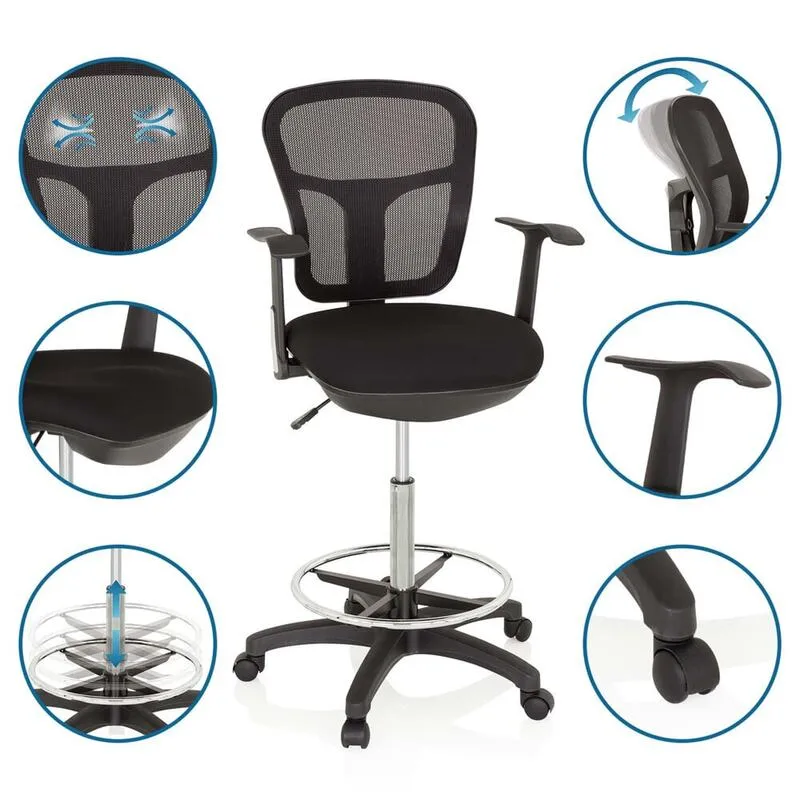 C-Ware hjh OFFICE Arbeitsstuhl Counterstuhl TOP WORK 108 Netz schwarz Drehstuhl