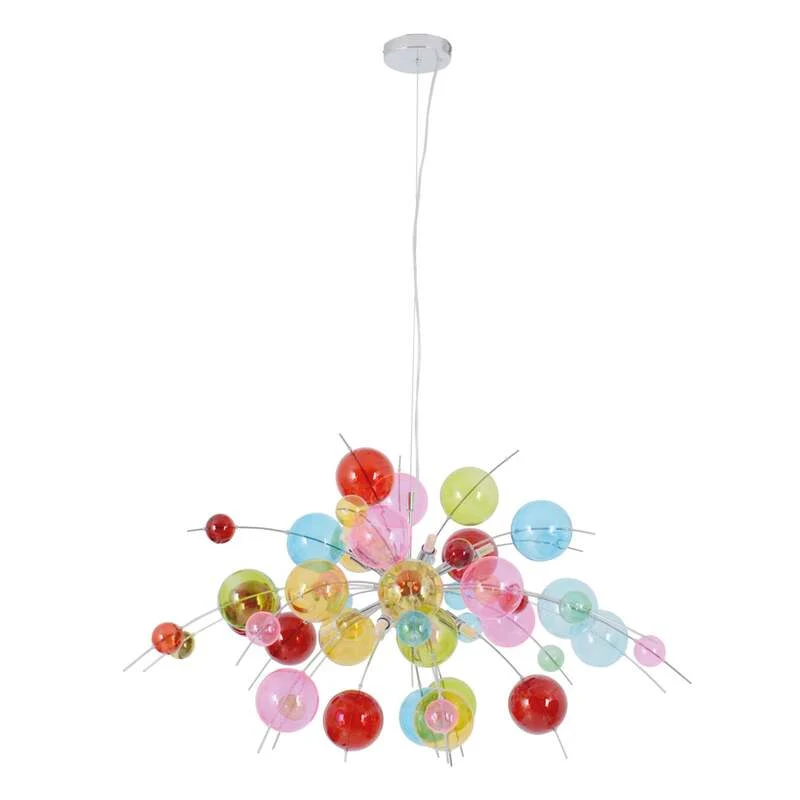 B-Ware Näve Aurinia Bunte Hängeleuchte 98 cm dimmbar G9 10x20W Glas Metall chrom