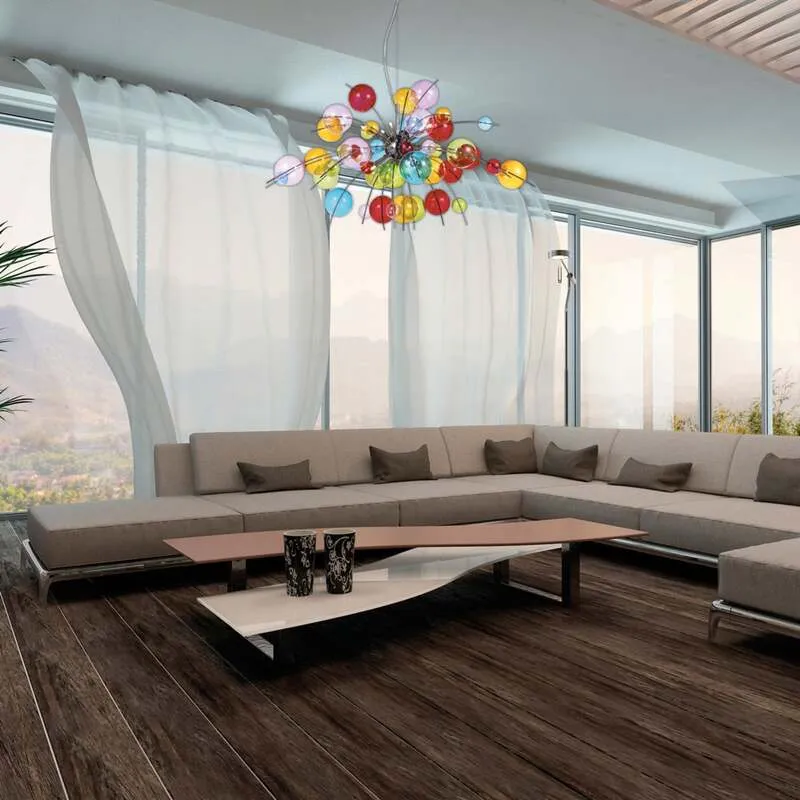 B-Ware Näve Aurinia Bunte Hängeleuchte 98 cm dimmbar G9 10x20W Glas Metall chrom