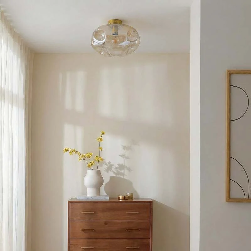 B-Ware Lindby Deckenleuchte Lelia amber Glas Ø 35 cm dimmbar für Wohnzimmer