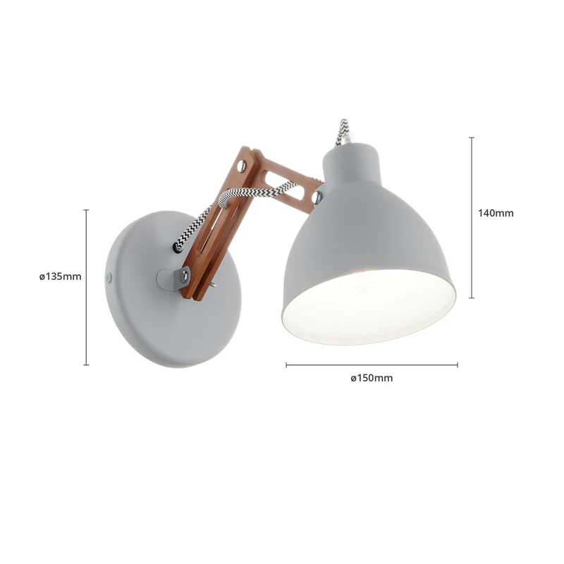 B-Ware Wandlampe Skansen Holzarm dimmbar grau Leuchte aus Holz und Metall 25cm hoch