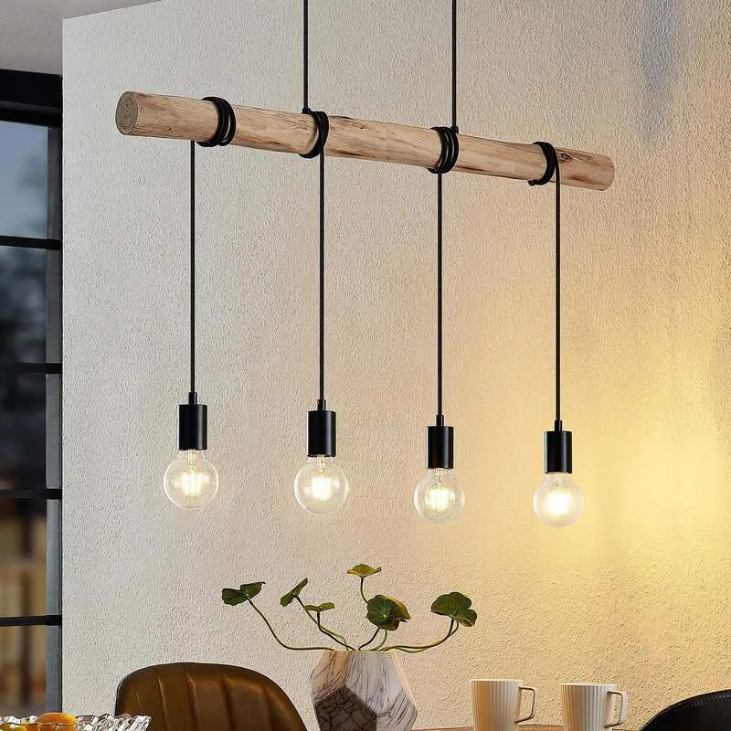 B-Ware Lindby Hängeleuchte Ferris 4-flammig LED Pendelleuchte Lampe Holz schwarz 90cm