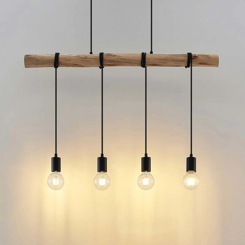 B-Ware Lindby Hängeleuchte Ferris 4-flammig LED Pendelleuchte Lampe Holz schwarz 90cm