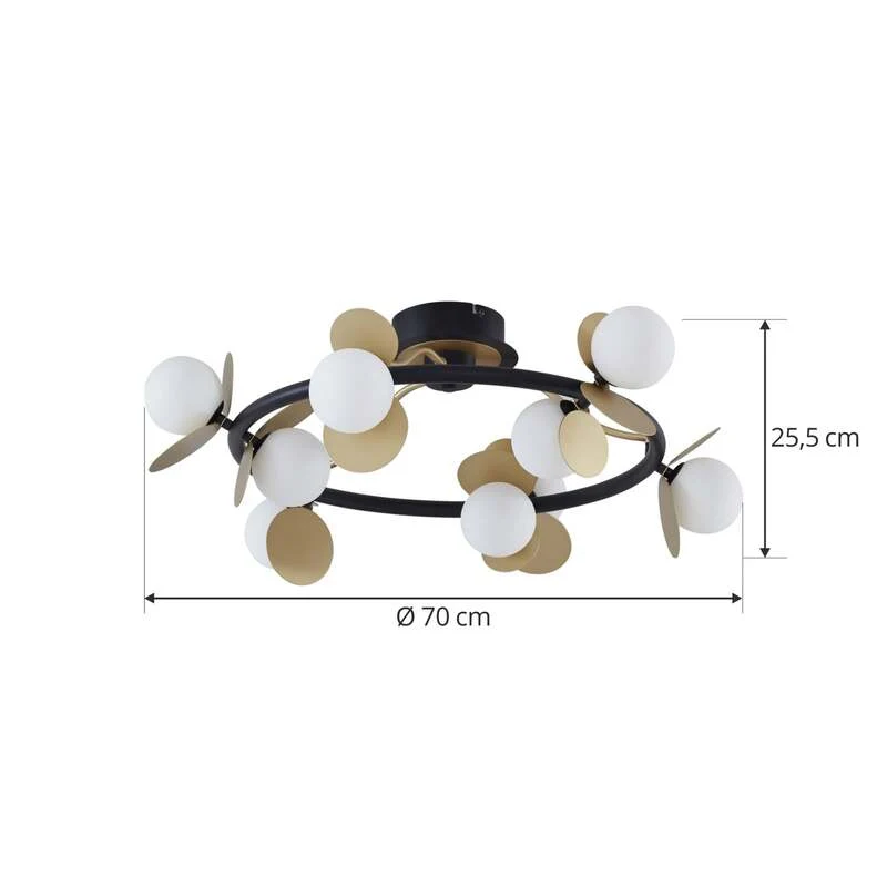 B-Ware Lucande Deckenlampe Pallo LED dimmbar 9-flg schwarz-gold Glas Ø70cm Leuchte