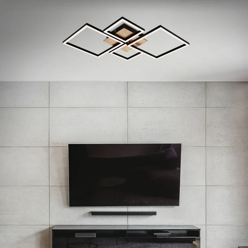 B-Ware Briloner Deckenleuchte Frame LED Lampe dimmbar Holz schwarz 4-flammig 75x47cm