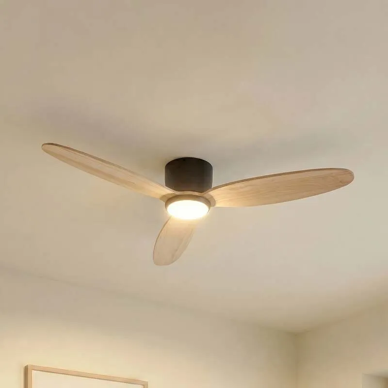 B-Ware Lucande Deckenventilator Lignia LED Ventilator Holz schwarz Ø132cm Fernbedienung