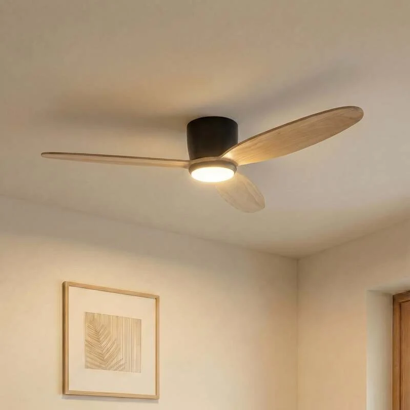 B-Ware Lucande Deckenventilator Lignia LED Ventilator Holz schwarz Ø132cm Fernbedienung