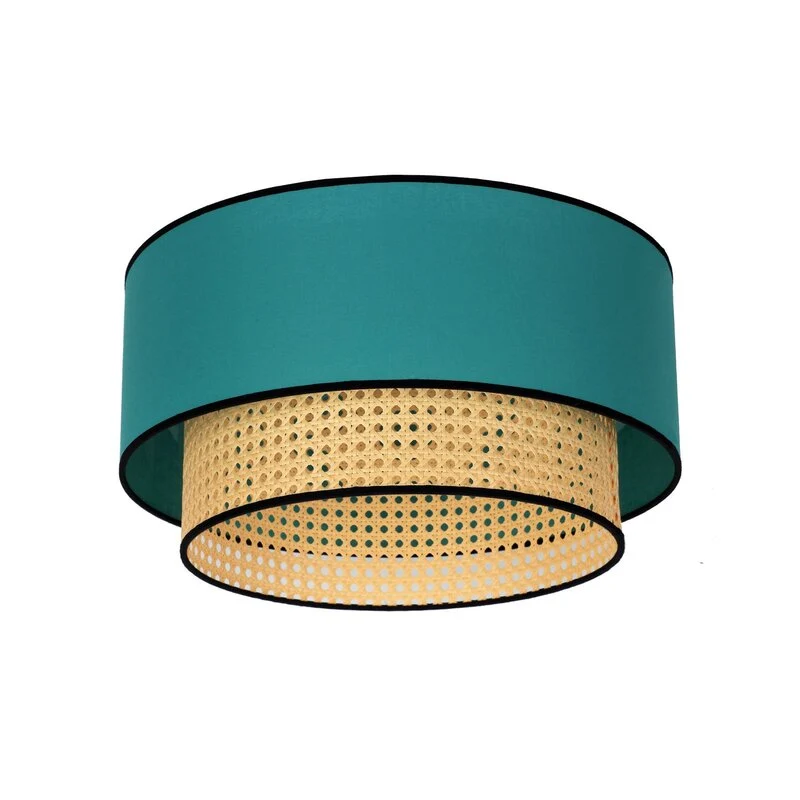 B-Ware Deckenleuchte Lampe Boho Rattan Beleuchtung Deckenlampe Baumwolle beige petrol