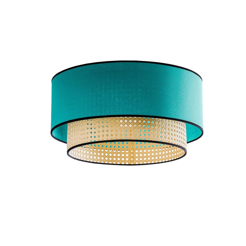 B-Ware Deckenleuchte Lampe Boho Rattan Beleuchtung Deckenlampe Baumwolle beige petrol